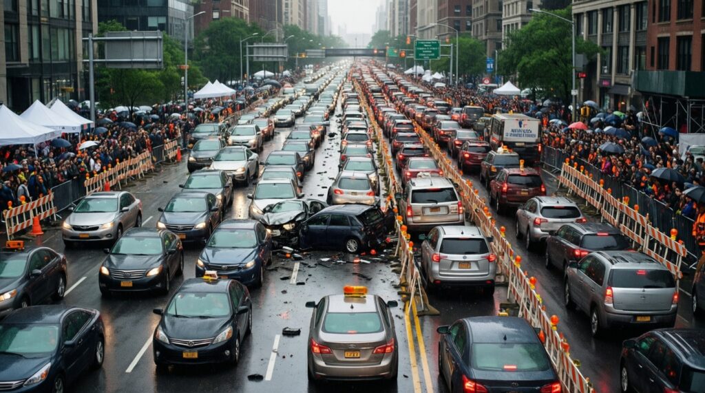 Ситуация на дорогах: пробки, ДТП, перекрытия и работа общественного транспорта - иллюстрация